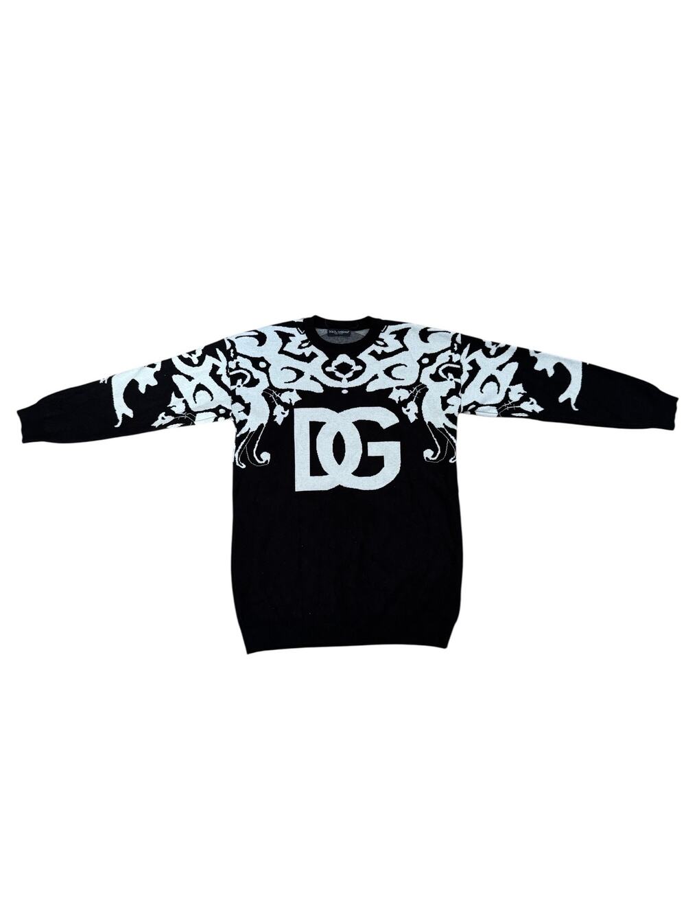 Dolce & Gabbana DG Monogram Baroque Sweater Black White Jacquard Knit Y2K